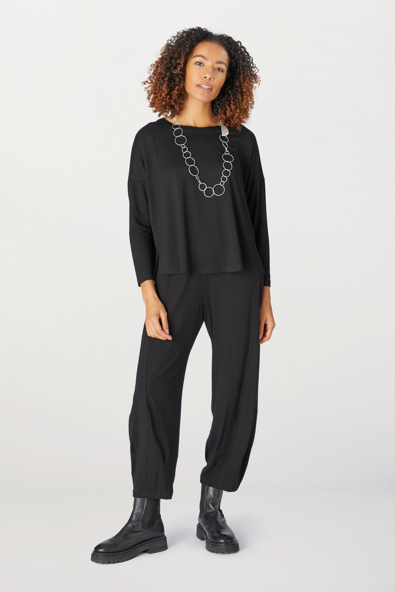 A woman wearing a Jersey Easy Top.